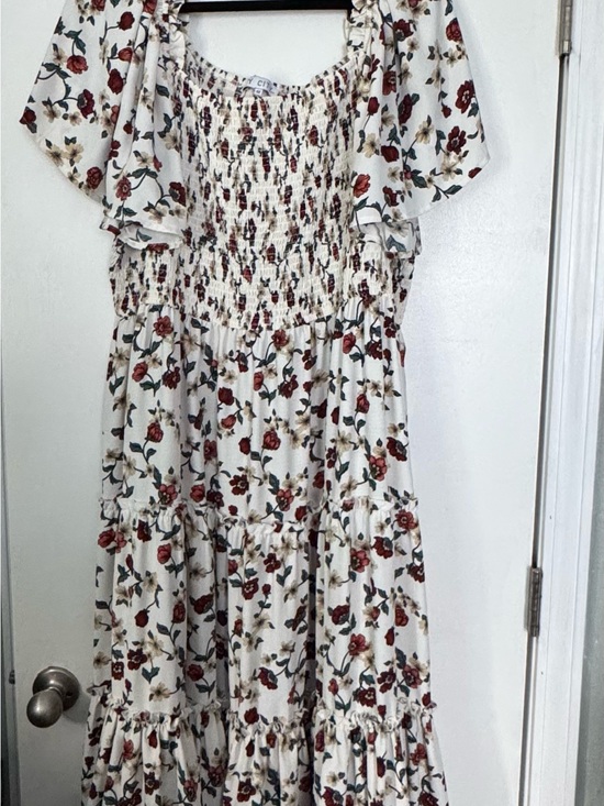 Ivy City Dresses & Skirts - IVY CITY Smocked Floral Maxi Dress - White with Red Rose Print